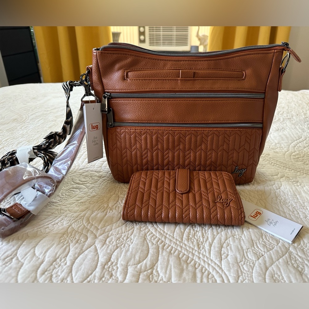 Lug Slider Vegan Leather Convertible Bag in Copper Brown Color